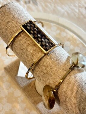 Gold-Tone Rectangular Snake-Print Cuff Bracelet and Natural Stone Cuff Bracelet